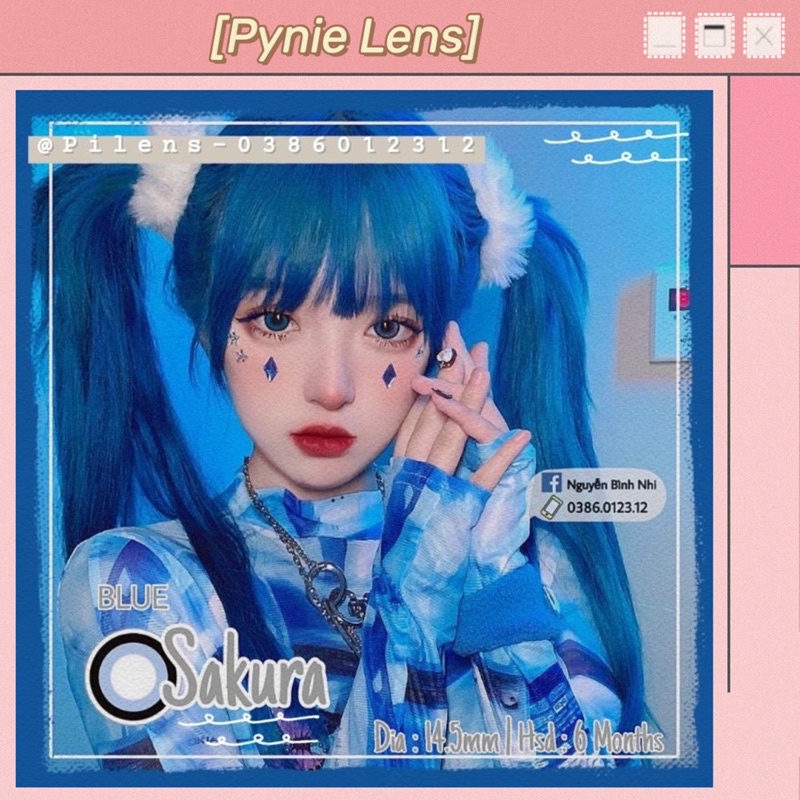 🌧 𝐿𝑒𝑛𝑠 𝑆𝑎𝑘𝑢𝑟𝑎 𝐵𝑙𝑢𝑒 - Xanh tây giãn to makeup cosplay  siêu xinh 🎀