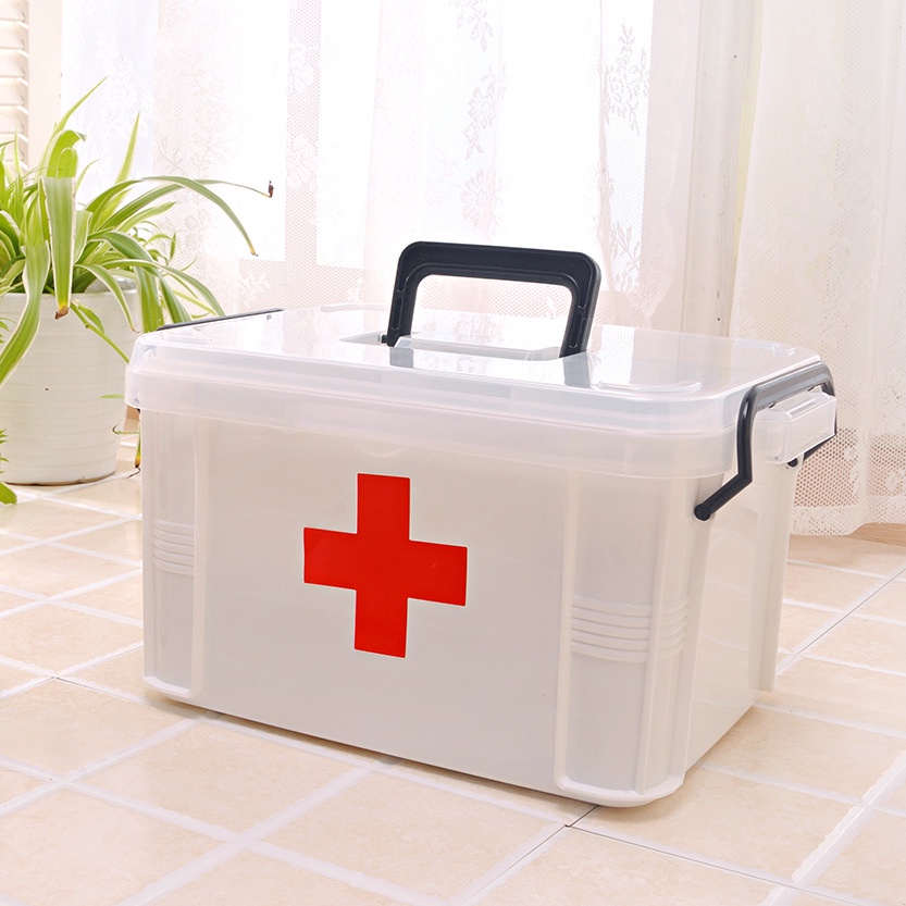 Hộp Đựng Thuốc Sơ Cứu Hai Tầng Bằng Nhựa Có Tay Cầm Tiện Lợi