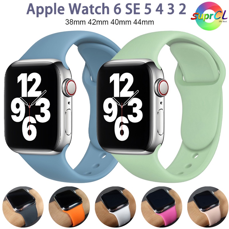 Dây đeo đồng hồ thông minh bằng silicone cao su màu đen 44mm 40mm 38mm 42mm thay thế cho iWatch serie se 6 5 4