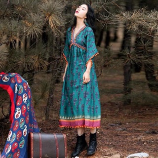 Maxi boho xanh