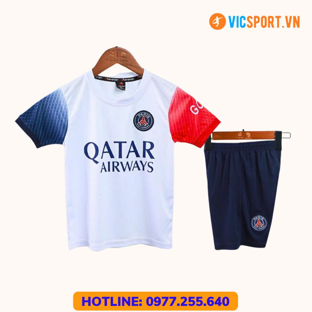 Áo bóng Đá Trẻ Em Paris, Quần Áo Đá Banh Cho Bé CLB PSG 2023 - 2024 Vải Thun Lạnh HP - Vicsport