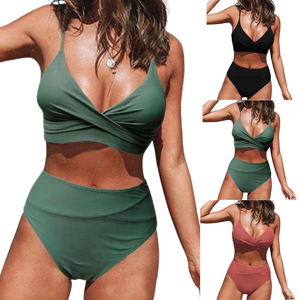 Bikini Lưng Cao Thiết Kế Chéo Quyến Rũ Cho Phái Nữ