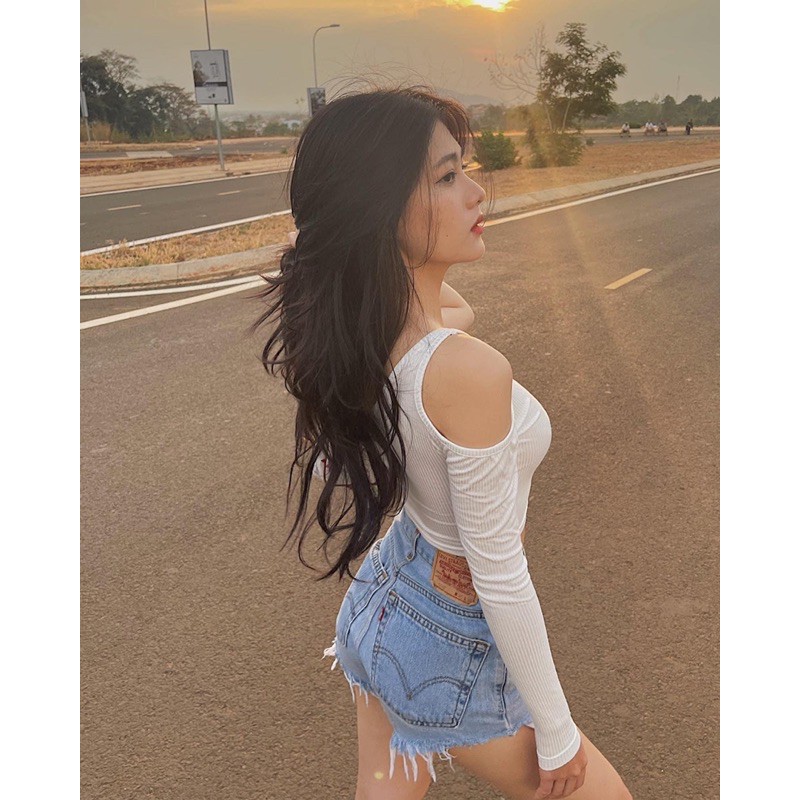 Áo Croptop 1 Tay Khoét Vai Tay Dài Hiệu Hh.Vintage [ ẢNH THẬT 100%