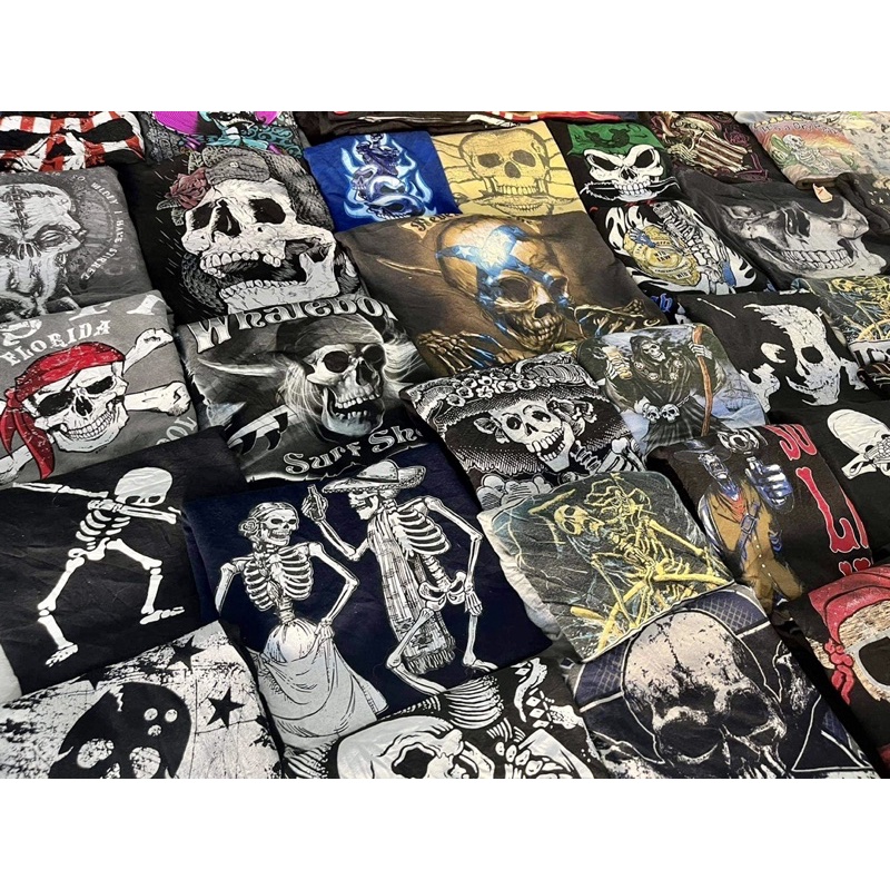 Áo thun mỹ xương sọ , hình chiến seconhand