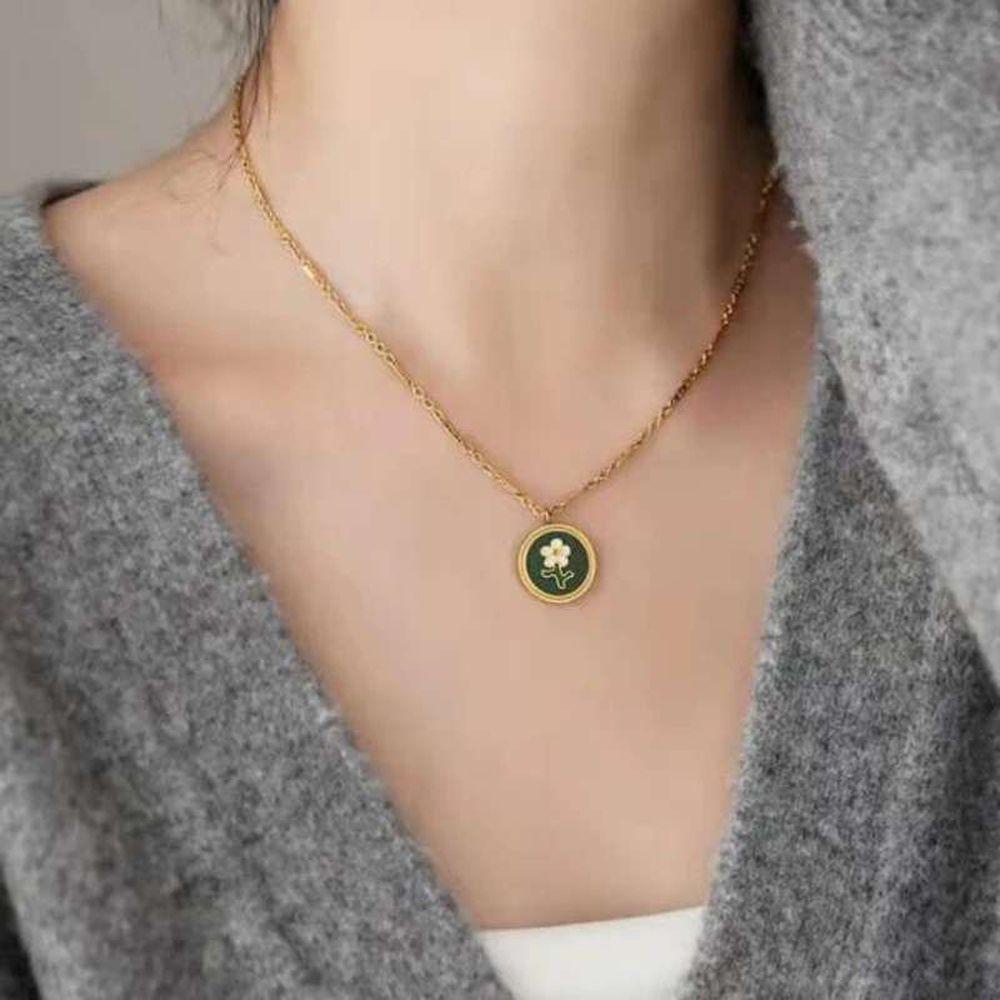 AROMA Vòng cổ Thép Titan Mặt Hình Hoa Cúc Thanh Lịch Cho Nữ