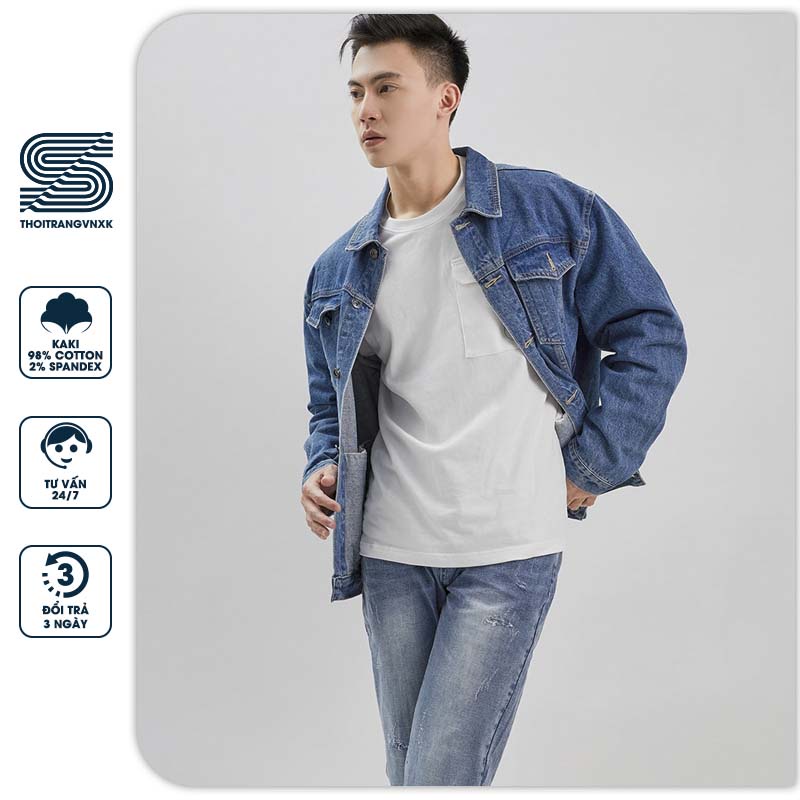 Áo khoác jean, áo bò basic dài tay, denim thời trang unisex năng động trẻ trung Sonvnxk - AJZR9312