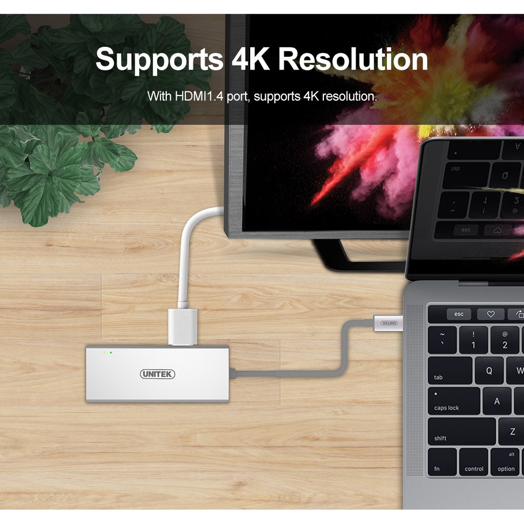 Hub Ethernet USB-C được hỗ trợ 4 trong 1 với HDMI UNITEK Y9117