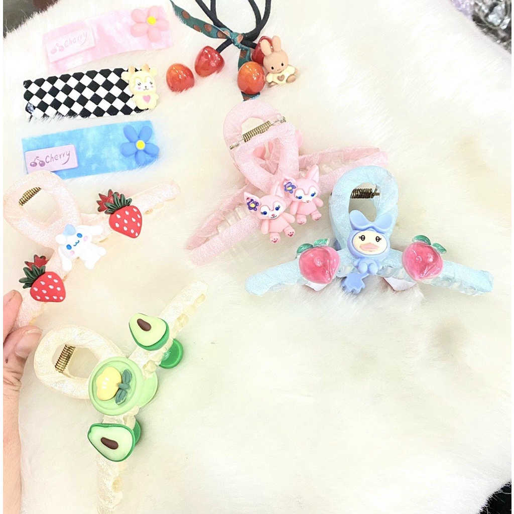 Kẹp càng cua (gấp tóc) nhựa Quấn vải đính icon độc đáo xinh xắn Kaka