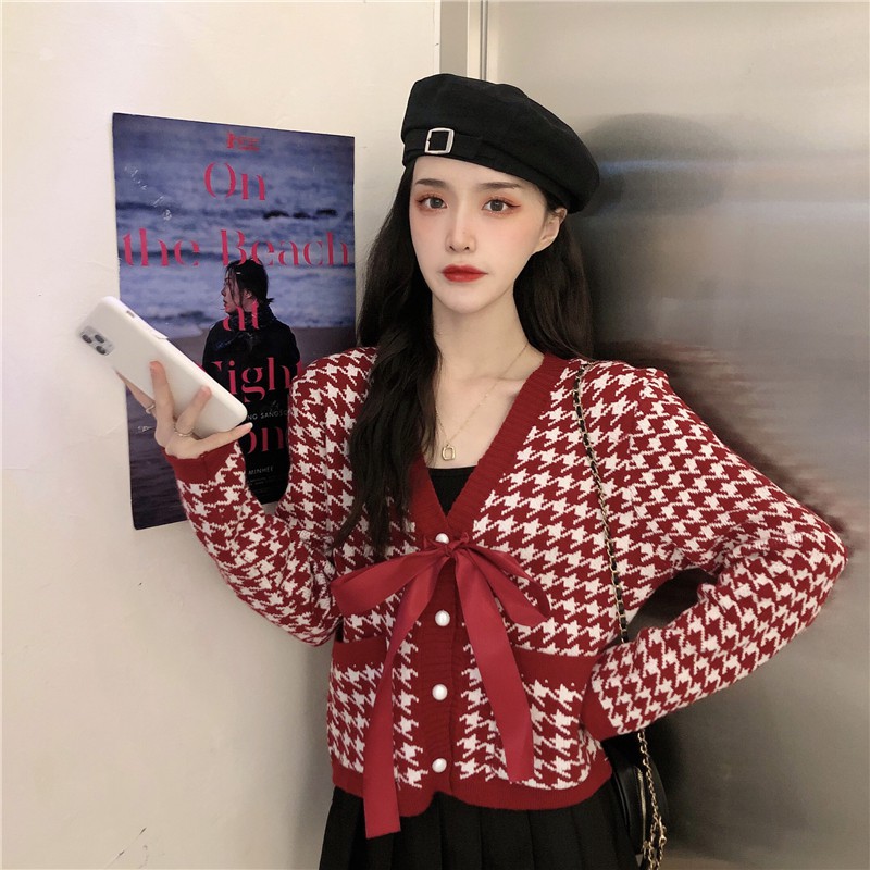 [Hàng order] Áo khoác len cardigan áo len nơ dễ thương A210