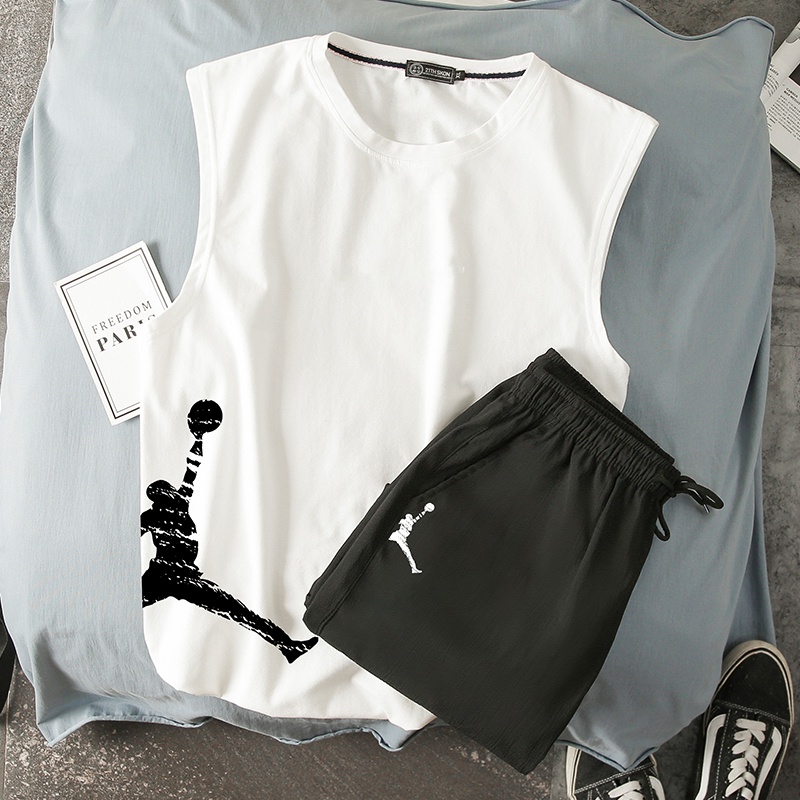 Bộ thể thao nam nữ tanktop vải cotton thoáng mát hút mồ hồi bộ quần áo 3 lỗ