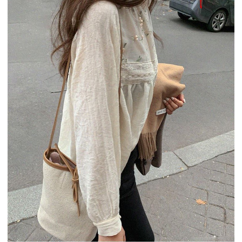 Áo sơ mi nữ dai tay syte Hàn Quốc - áo sơ mi kiểu dài tay thêu hoa nhỏ - SM001 | BigBuy360 - bigbuy360.vn