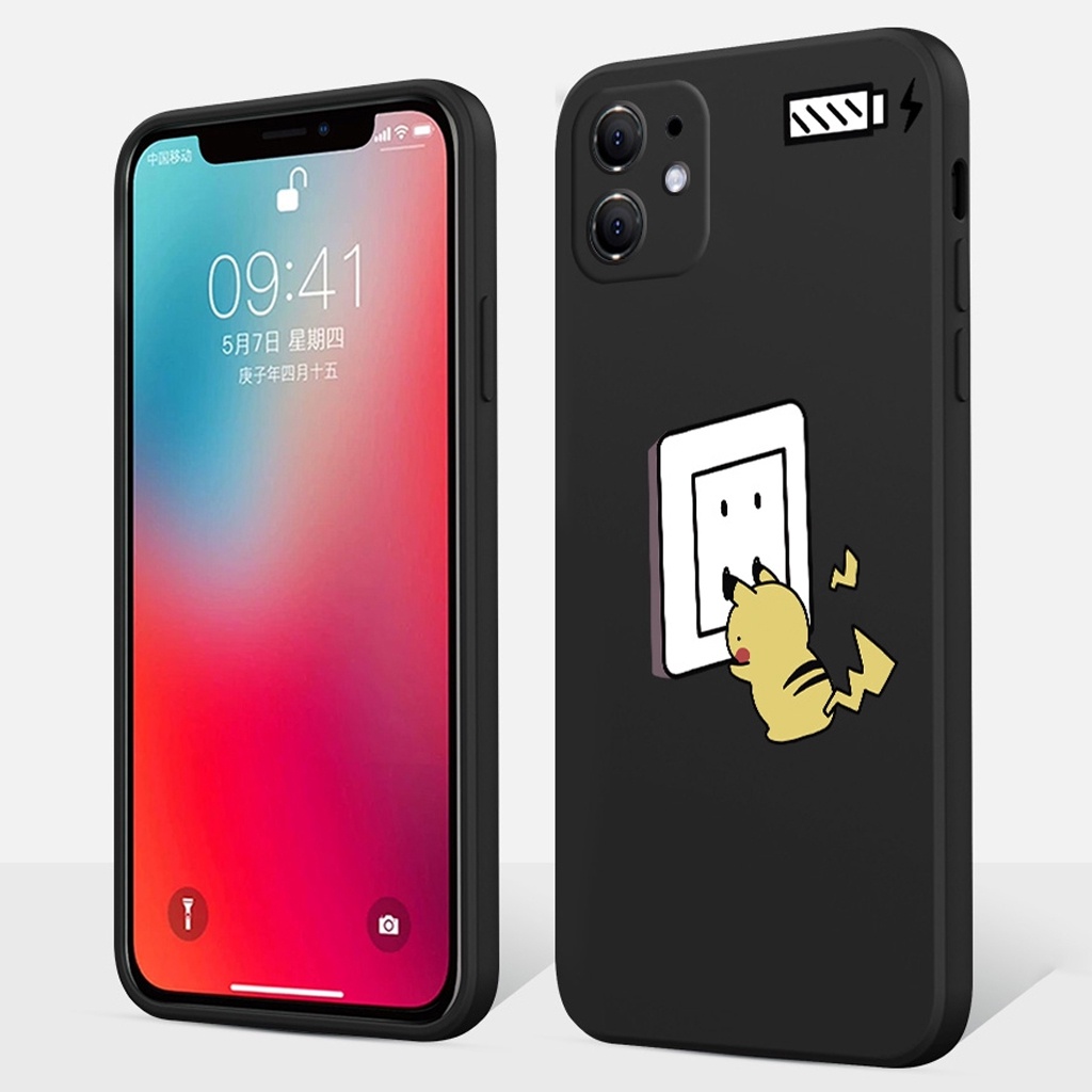 Ốp Lưng Iphone Cạnh Vuông Pikachu Sạc Điện 6/6plus/6s/6splus/7/7plus/8/8plus/x/xr/xs/11/12/pro/promax - DIY Shop