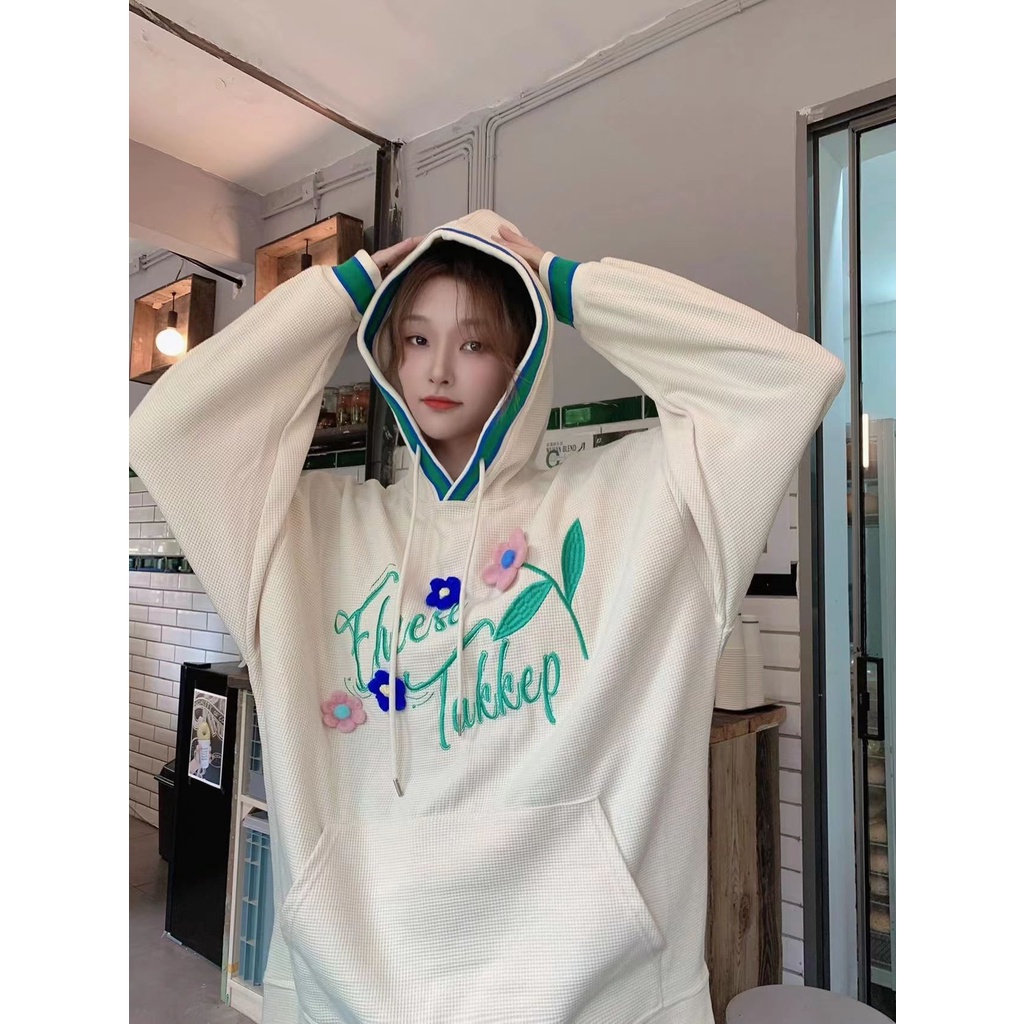 Áo hoodie dáng rộng thêu họa tiết thời trang phong cách cá tính