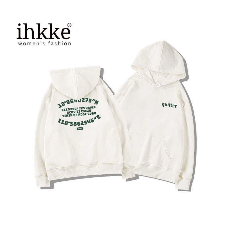 Áo hoodie IHKKE dáng rộng phong cách Hàn Quốc retro thời trang cho nữ