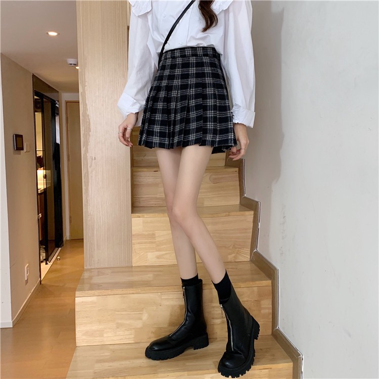 Chân Váy Xiaozhainv Chữ A Eo Cao Hoa Văn Kẻ Ô Phối Xếp Li Phong Cách Hàn Quốc Thời Trang | BigBuy360 - bigbuy360.vn