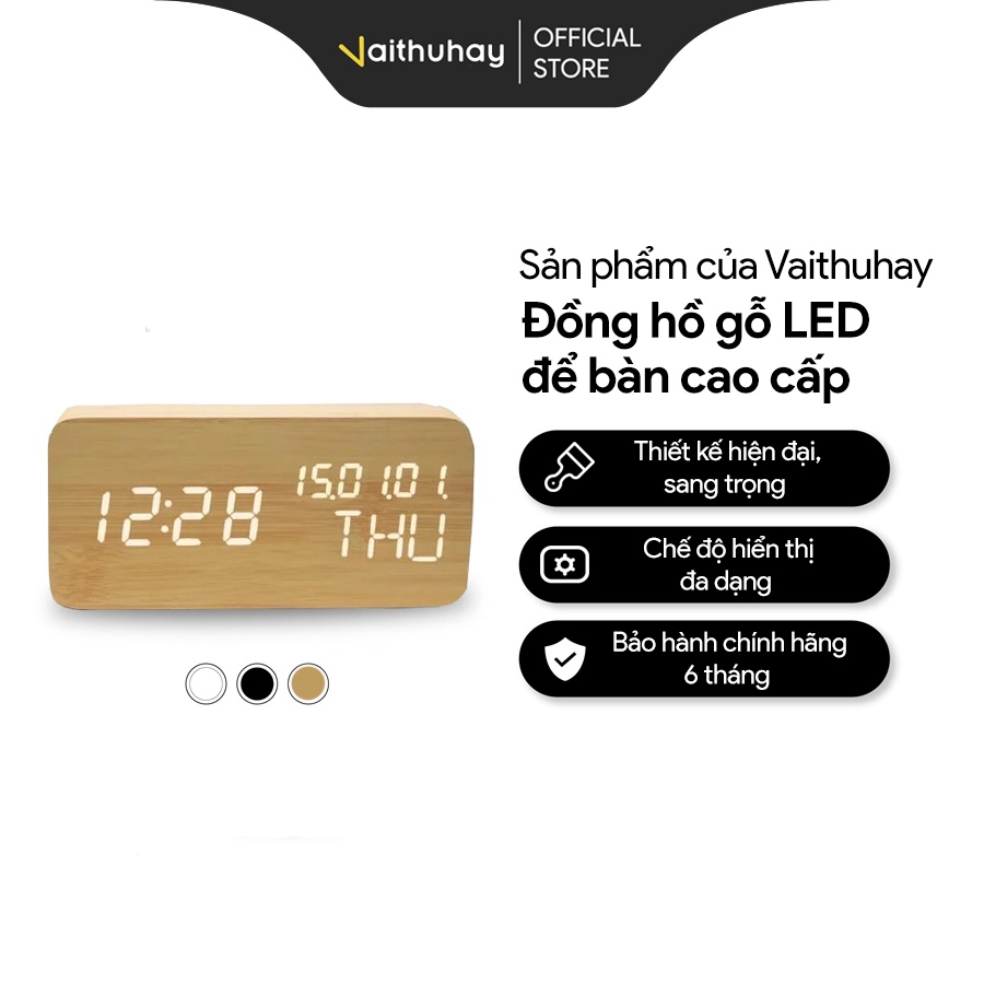 Đồng Hồ Để Bàn Vaithuhay Đèn Led Cao Cấp Bằng Gỗ