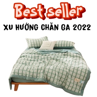 Bộ Chăn Ga Gối Cotton 4 Món Chăn trần bông Mềm mịn (ga giường bo chun theo mọi kích thước yêu cầu )