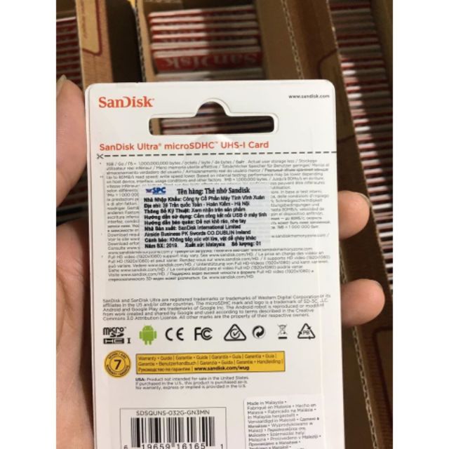 Thẻ nhớ SanDisk Micro SDHC 16GB Ultra UHS-I 80MB/S