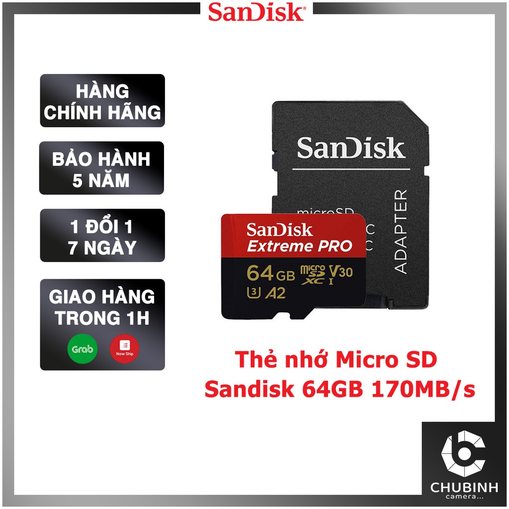 Thẻ Nhớ MicroSDXC SanDisk Extreme Pro V30 A2 64GB 170MB/s | Chính Hãng