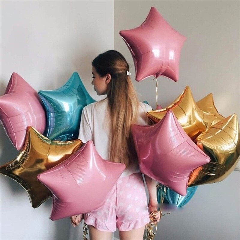 5 Bong bóng lá nhôm hình ngôi sao 18 inch màu vàng/bạc trang trí tiệc