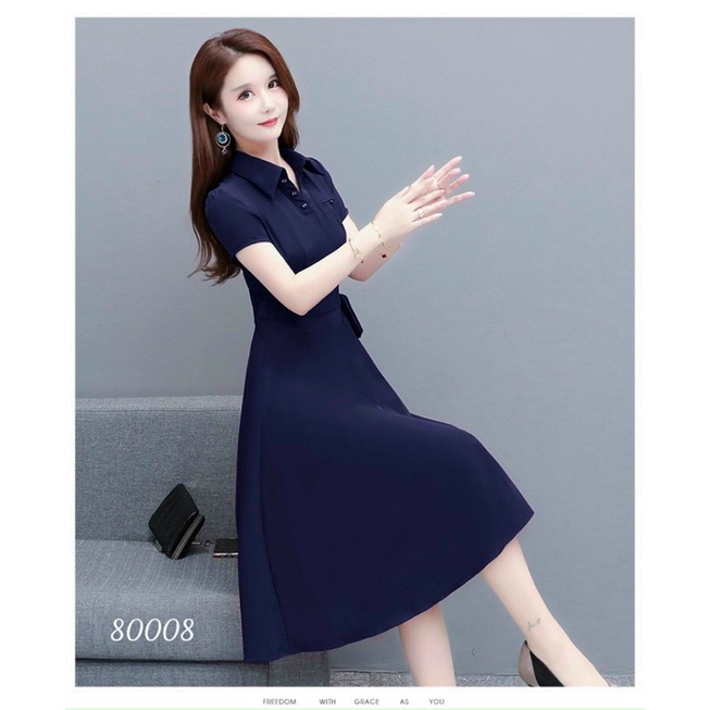 Mẫu mới đầm cổ bẻ có dây thắt eo tạo điểm nhấn sang trọn