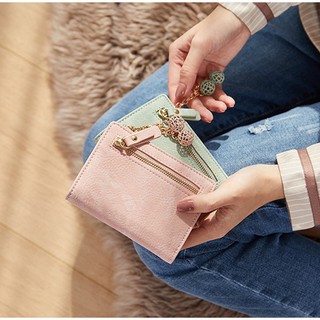 [ FREESHIP 50K ] Bóp ví nữ mini đựng tiền đựng thẻ card mẫu mới gắn quả cầu dễ thương sang trọng V04 - moonlight