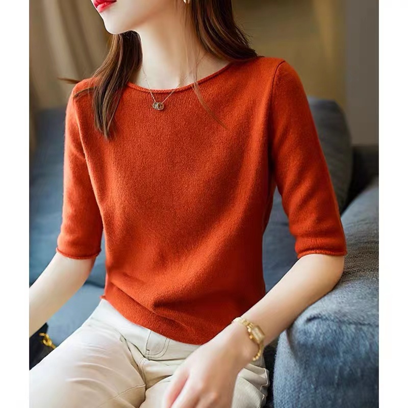 Áo Sweater Mỏng Cổ Tròn Tay Lửng Dáng Rộng Phong Cách Thời Trang Mới 2022 H4477 FF