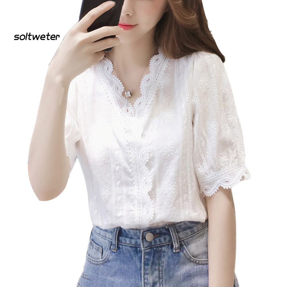 Áo Nữ Tay Lửng Cổ Chữ V Thời Trang Quyến Rũ