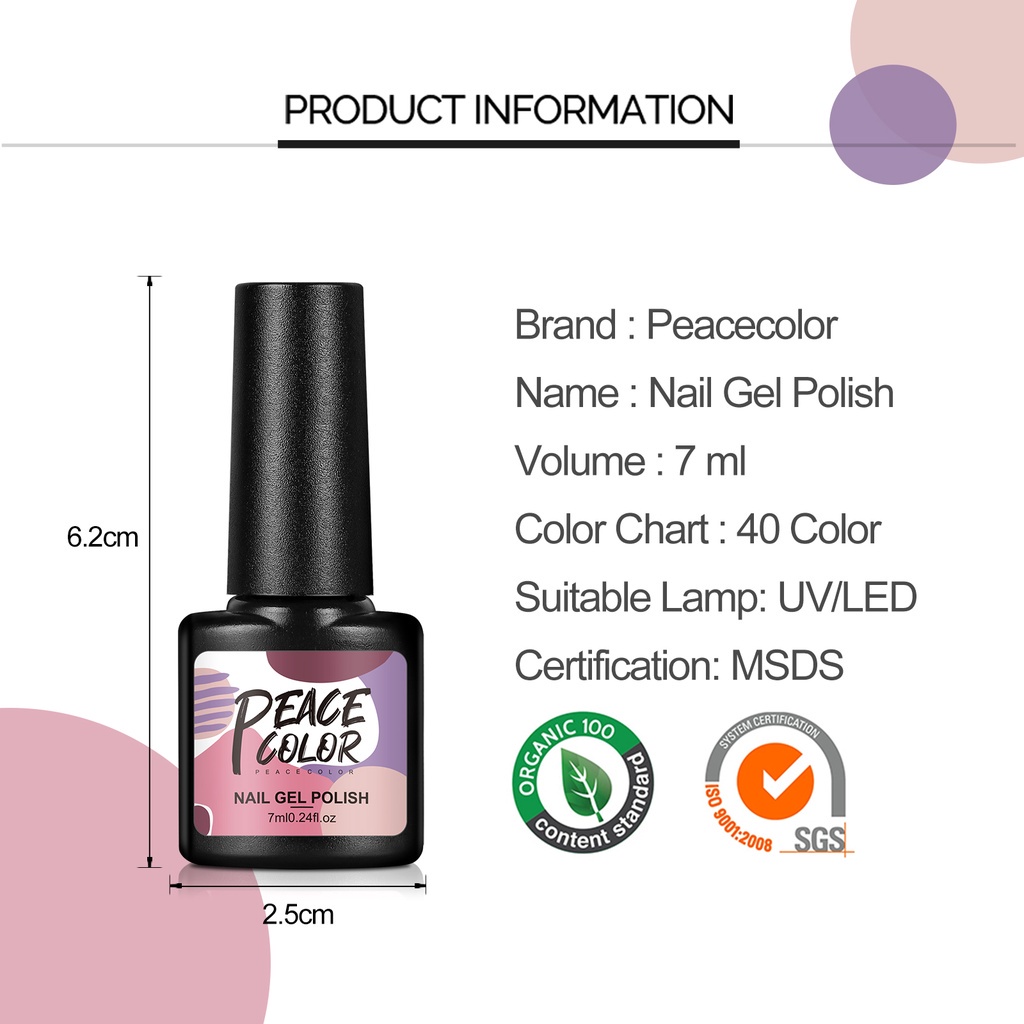 Bộ Gel Sơn Móng Tay 10 Màu Sắc Kẹo Ngọt Lâu Trôi 7ml 40 Màu Tùy Chọn Thương Hiệu Peacecolor