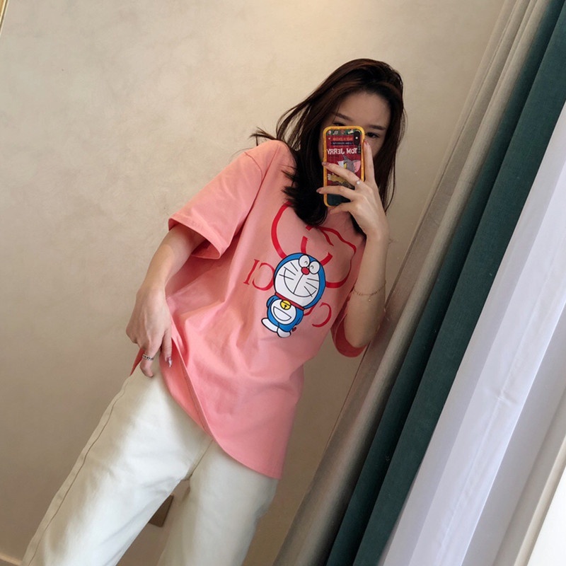 Áo Thun GUCCI Dáng Rộng In Hình Doraemon Thời Trang Mùa Hè Năng Động