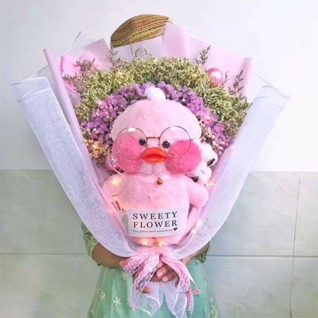 Gấu vịt bông má hồng kèm hoa khô 😍