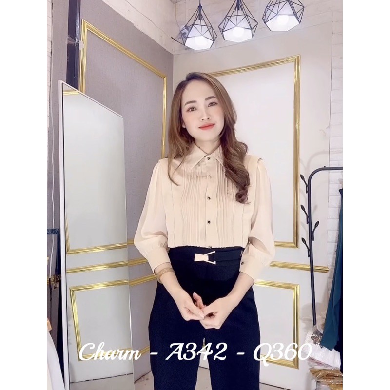 Áo sơ mi cổ đức lụa phối voan công sở A342