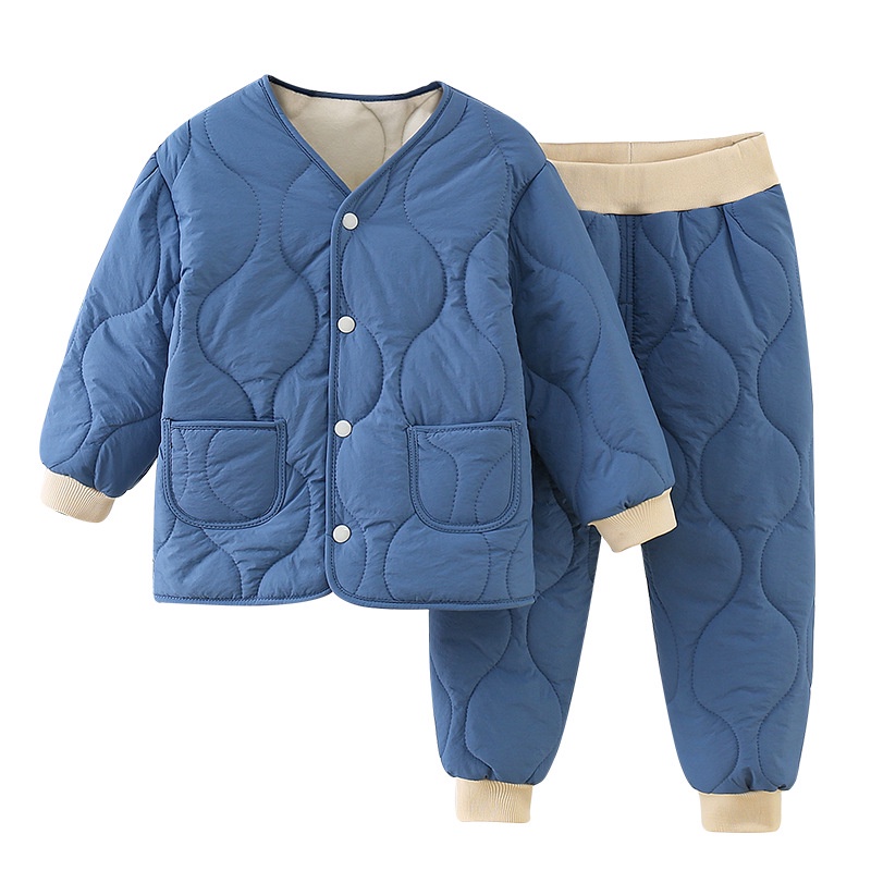 Bộ quần áo lót lông nhung phao bông trẻ em mùa đông