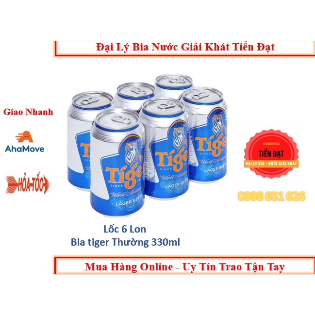 Lốc 6 Lon Bia Tiger/Tiger Nâu _ Mẫu Thường_ 6 Lon X 330ML