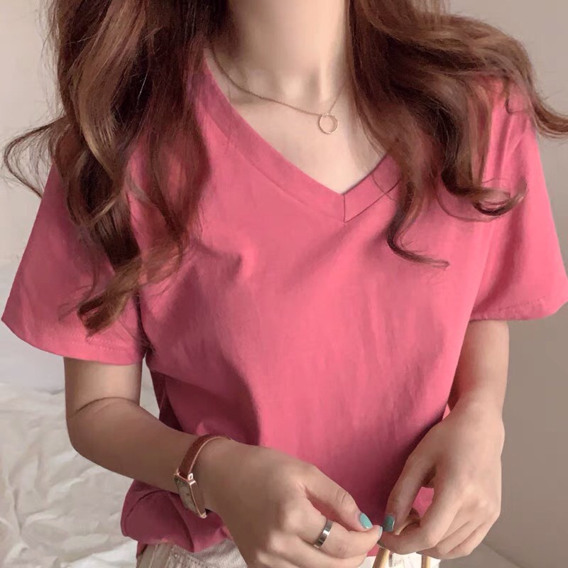 Áo thun cổ tim chữ V nhiều màu ALALA chất cotton cực mát Áo phông trơn