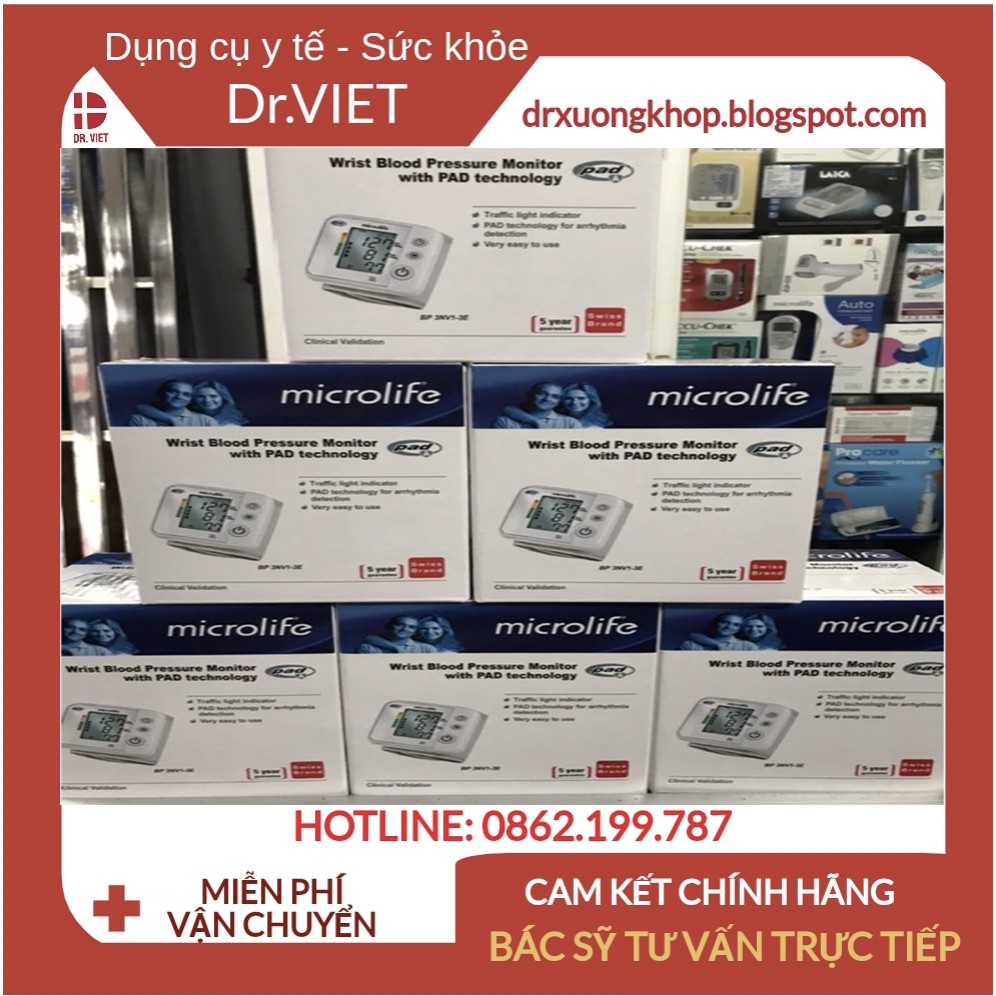 Máy đo huyết áp cổ tay MICROLIFE 3NV1-3E Cao cấp-Công nghệ PAD phát hiện rối loại nhịp tim, nhỏ gọn dễ dàng mang theo