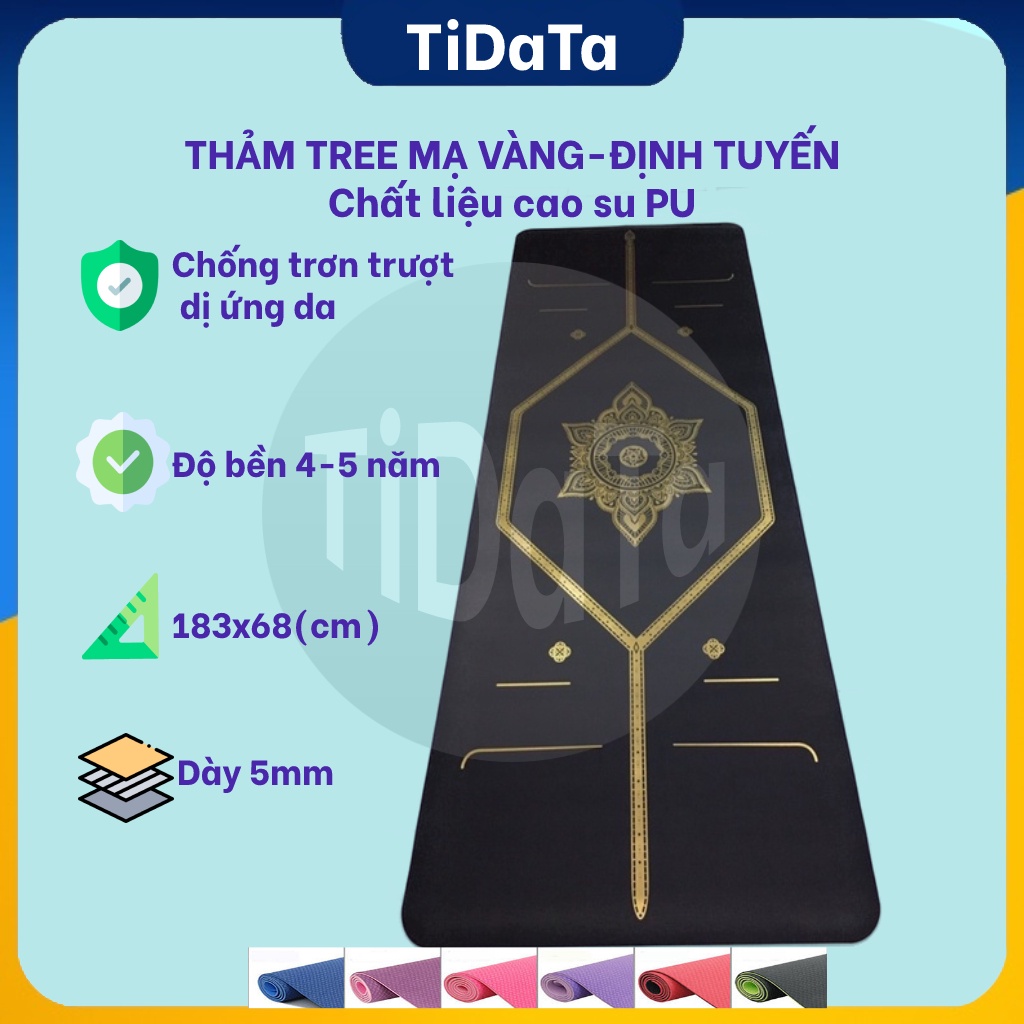 Thảm tập yoga, gym tại nhà, mạ vàng, cao su PU cao cấp 5mm, Tree, chống trơn trượt shop TIDATA giảm 10%