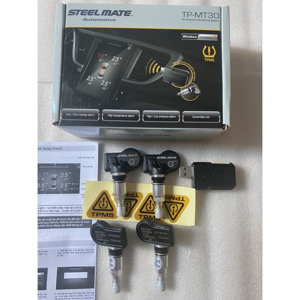 Cảm biến áp suất lốp CHÍNH HÃNG STEEL MATE MT30, van trong tích hợp màn ANDROID. Bảo hành 36 tháng