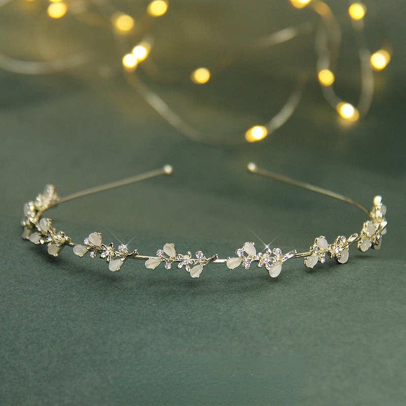 Băng Đô Cài Tóc Đính Đá Opal Kim Loại Phong Cách Retro Xinh Xắn