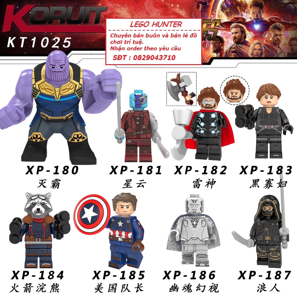 Lego Marvel minifigures Avenger 4 End Game KT 1025 nhân vật Thor Thanos Captain America Nebula Hawkeye Ronin Black Widow