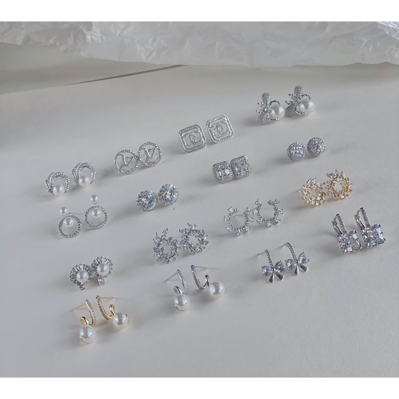 Bông tai bạc đá sang trọng  -cô dâu dự tiệc