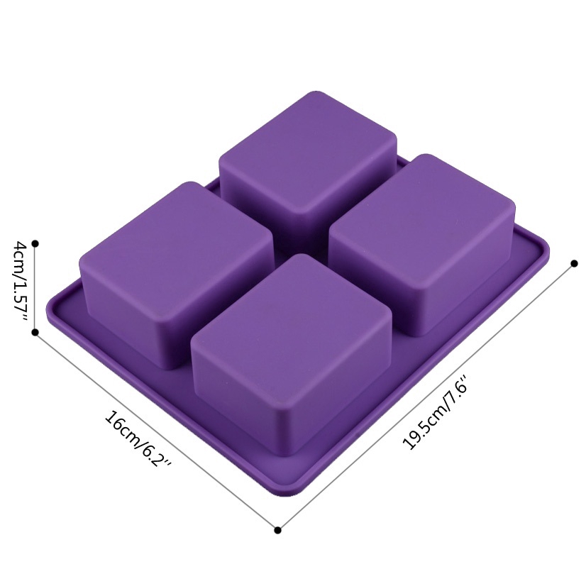 Khuôn silicon làm xà bông hình chữ nhật họa tiết cây với 4 ngăn chứa hữu dụng