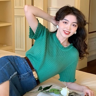 Áo Thun Dệt Kim Tay Ngắn Dáng Ôm Thiết Kế Trẻ Trung Hợp Thời Trang