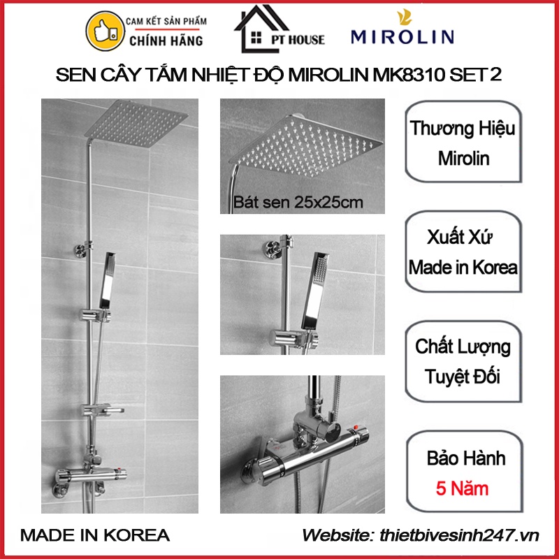 Sen cây tắm nhiệt độ nóng lạnh MIROLIN MK8310 SET 2 bát sen trần 25x25cm nhập khẩu từ HÀN QUỐC