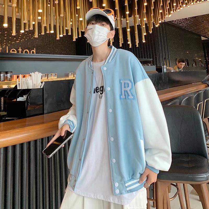 Áo bomber khoác chữ R chất nỉ cao cấp, áo khoác nỉ phối tay trắng Shopmap