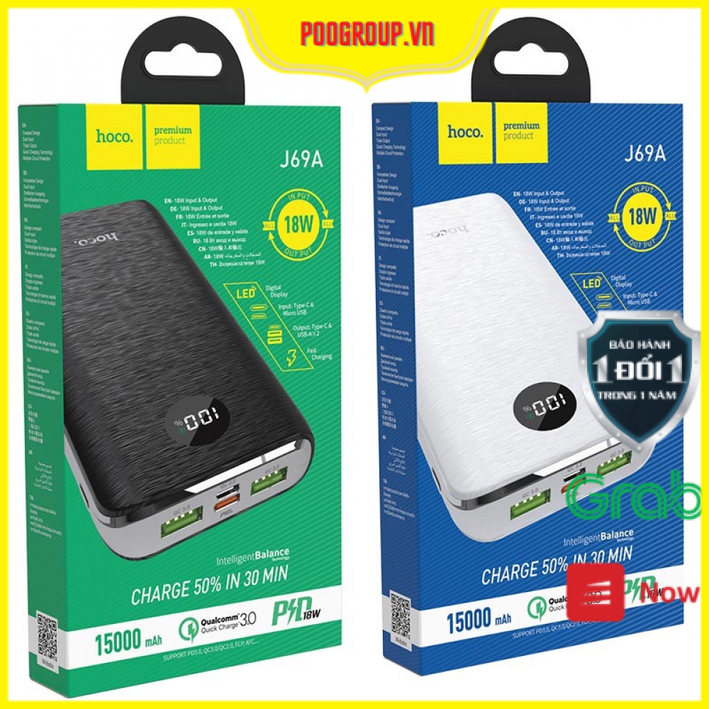 [Chính Hãng TypeC Out ] Pin sạc dự phòng Hoco J69A 15000mAh - - J69 10000mAh lõi Li-polymer, hỗ trợ QC3.0 và PD18W Type