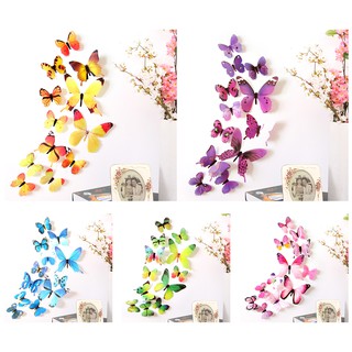 Set 12 sticker hình bươm bướm 3D bằng PVC dán tường trang trí nội thất