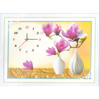 Tranh Đính Đá ABC 3D Đồng Hồ Hoa Ngọc Lan Tím DF2451 , D9584 (KHÁCH TỰ ĐÍNH) KT 68X50CM