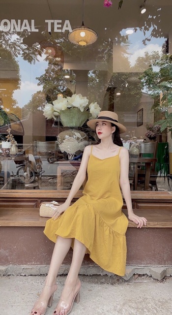 ĐẦM SUÔNG-Váy đũi MAXI 2 dây đuôi cá dáng xuông 4màu chất đũi xước