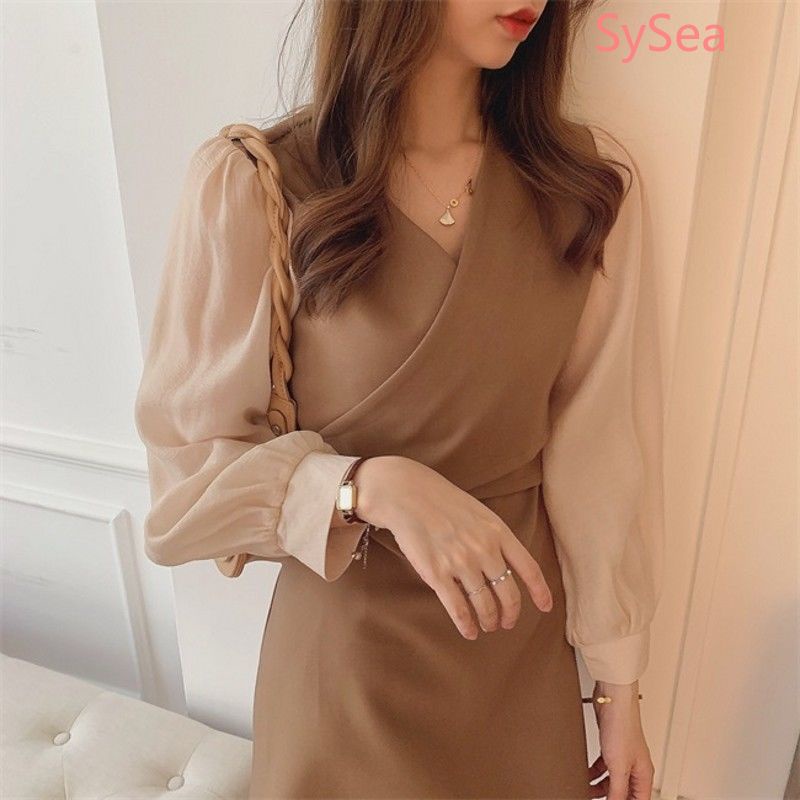 Đầm chiffon tay dài plus size thời trang công sở thanh lịch cho nữ